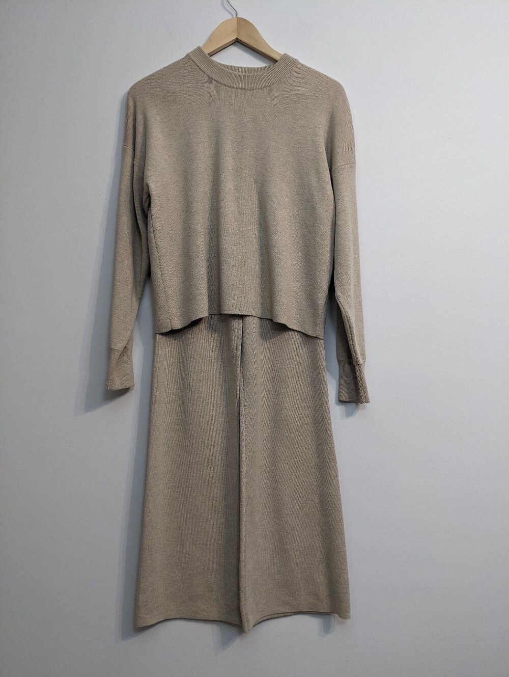 H&M Co-ord Sweater & Pants Knitted Lounge Set | Beige Oatmeal I XS